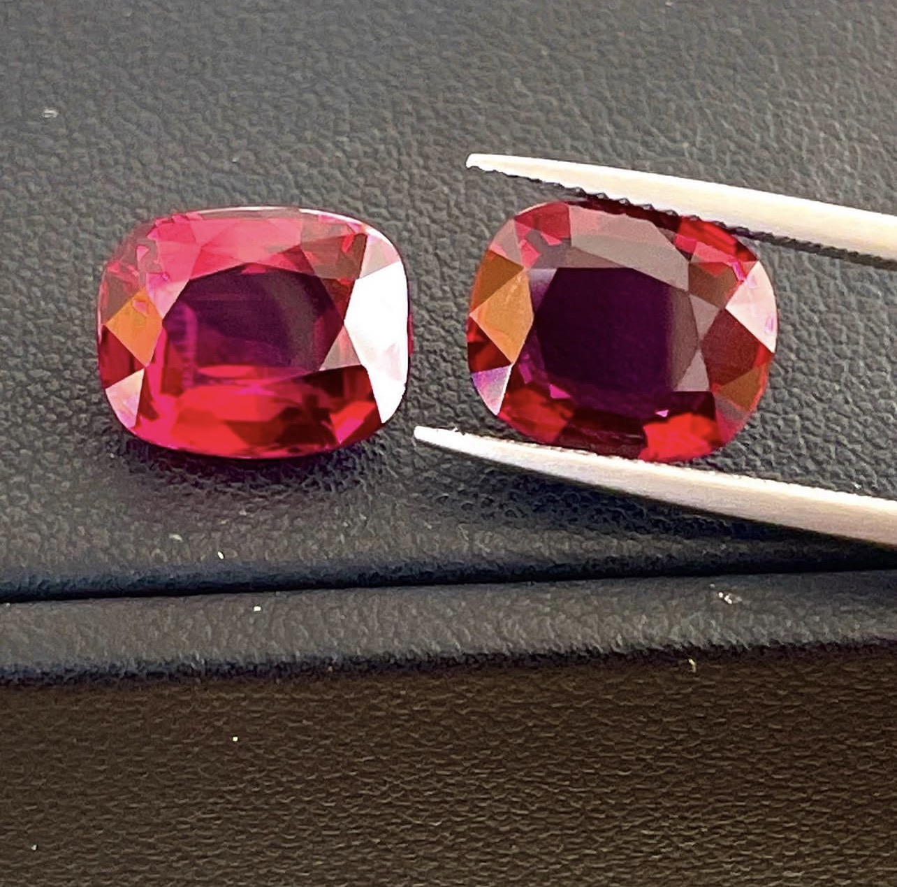 A matched pair of cushion-cut rubies